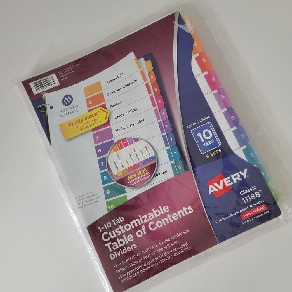 NWT Customizable table of content dividers
